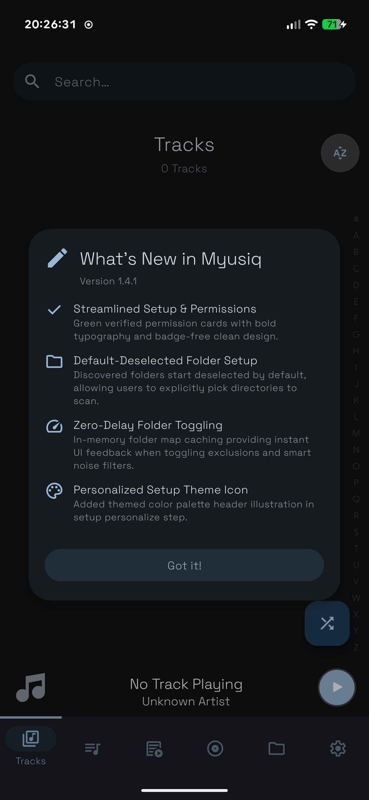 Changelog Screen